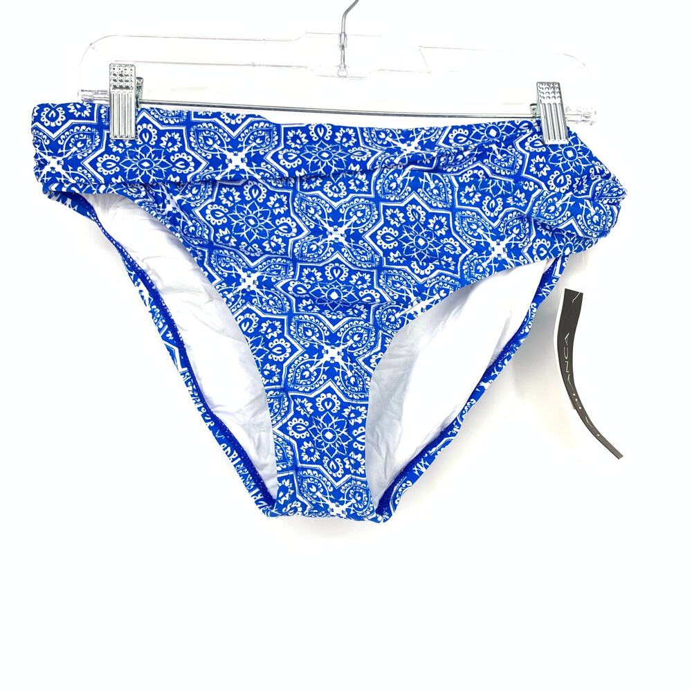 La Blanca Womens Size 12 Tile Side Shirred Hipster Bikini Bottom Blue White
